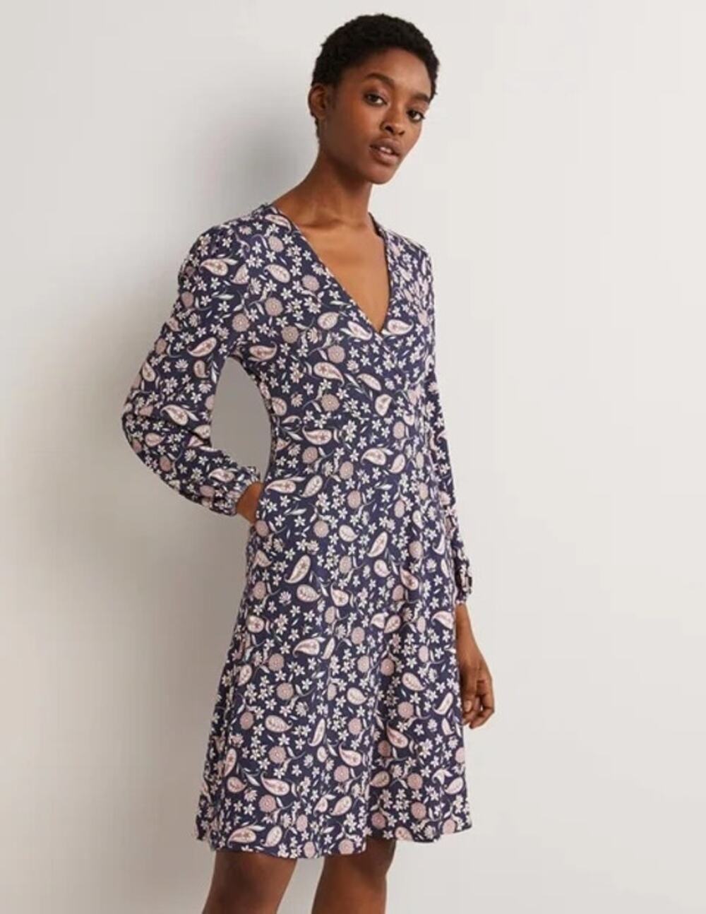 Easy Fixed Wrap Jersey Dress French Navy Flower Garden 4